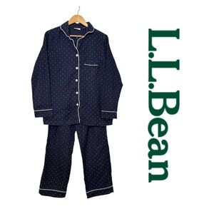 L.L. Bean Pima Cotton Flannel Sleepwear Pajama Matching Set Polka Dot Women’s M